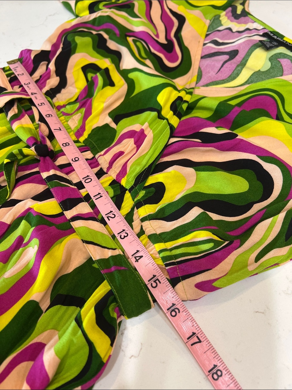 Marianne 2X Psychedelic Swirl Maxi Dress Flutter Sleeve Rayon Belted - Picture 6 of 7